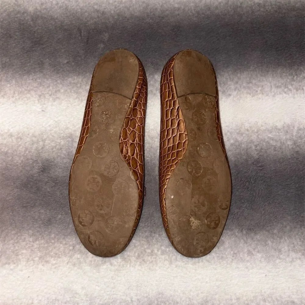 Tory Burch Reva Women's Brown Croc Embossed Ballet Flats Size 7.5 - Picture 7 of 9